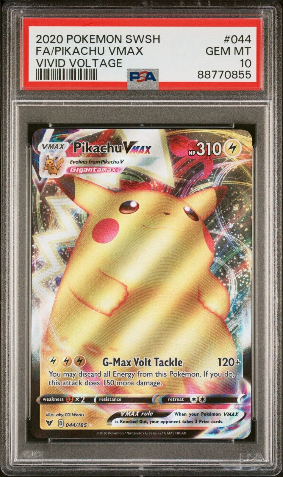 Pokemon Card PSA 10 Pikachu VMAX Vivid Voltage FA Full Art 044/185 Rare 2020