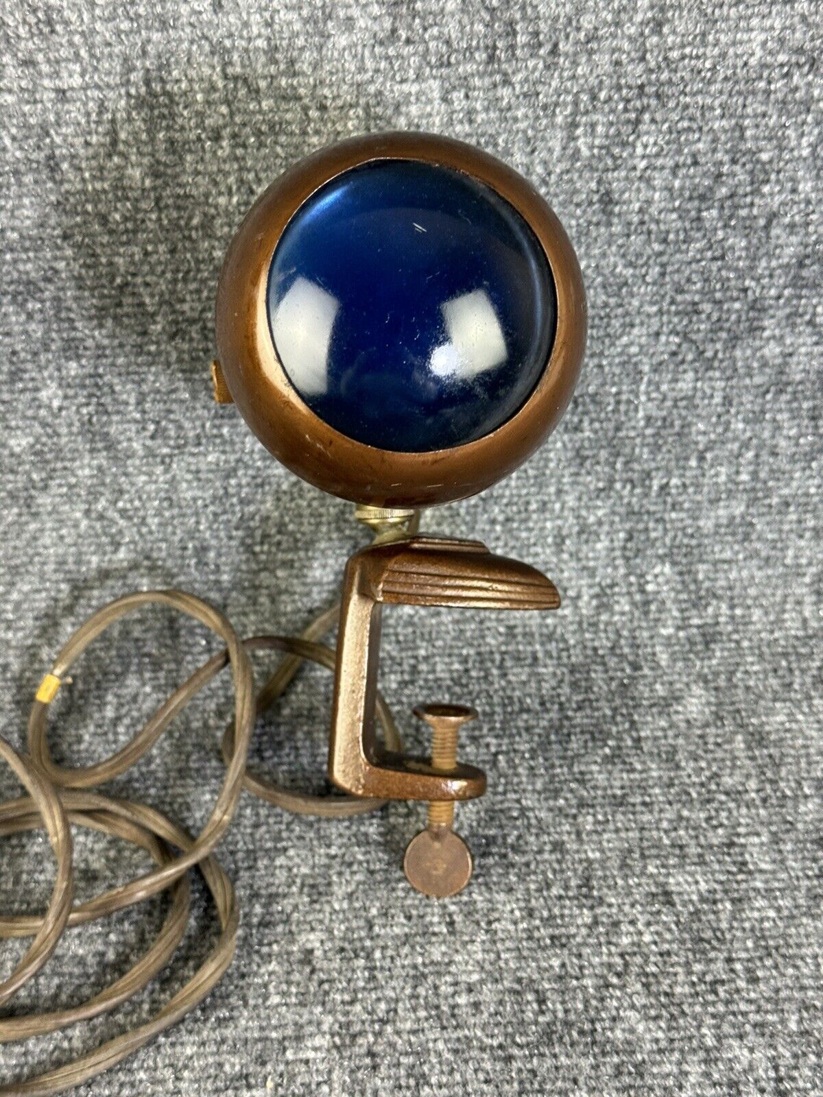 Vintage Metal Clamp-on Bed Headboard Desk Reading Lamp Cone Shape Blue Lens