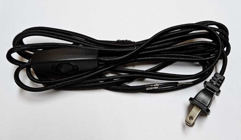 12 Foot 2-wire Black Rayon Lamp Cord Set With Rocker Switch New 31269J