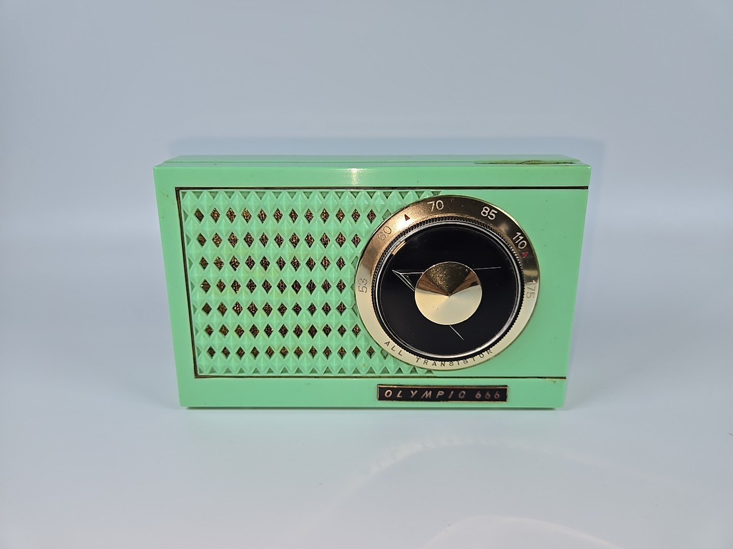 Scarce Early Olympic 666 Transistor Radio in Seafoam Green