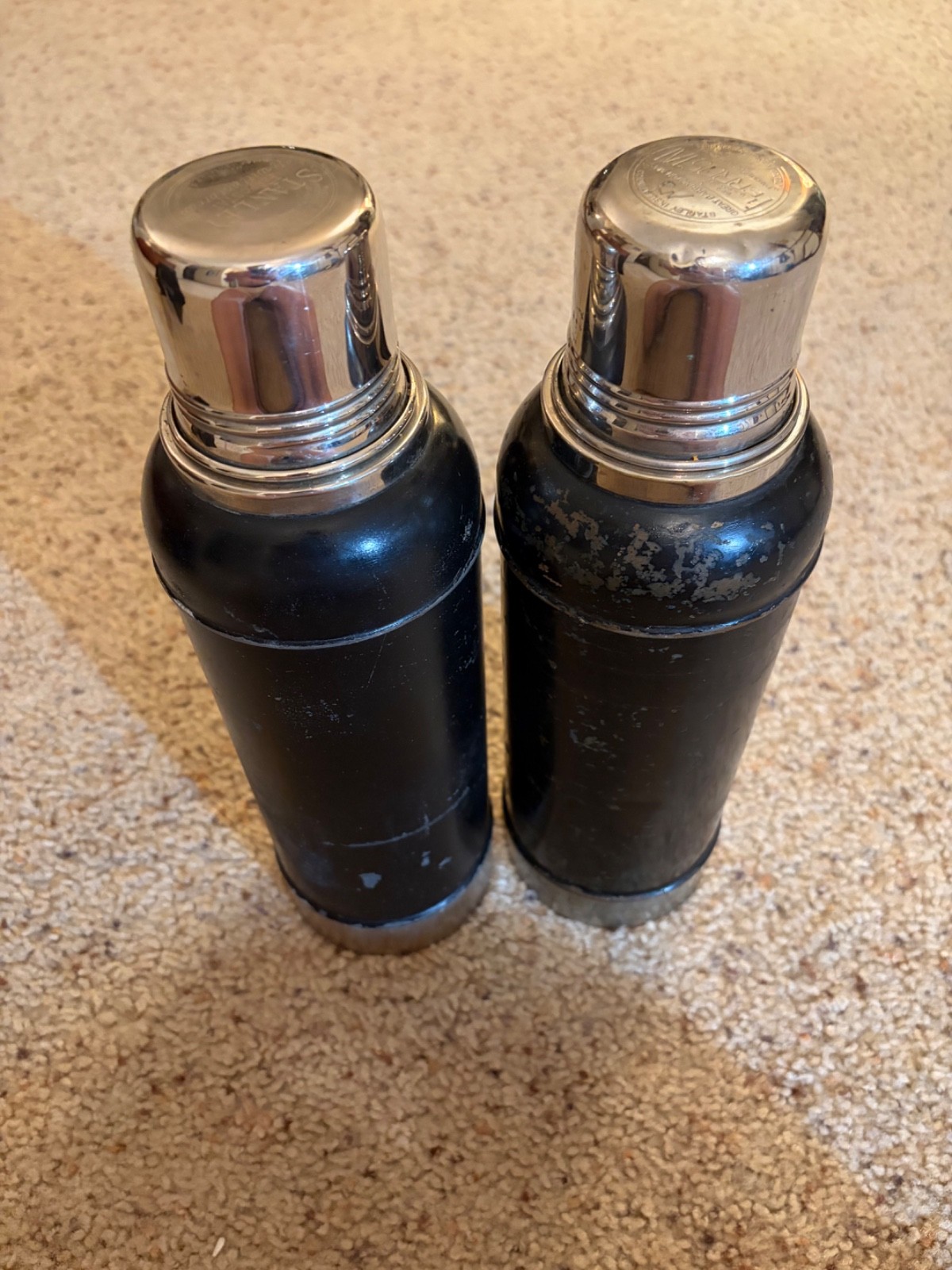 Antique Stanley Ferrostat Vacuum Bottle Thermos Set (2) w/ Rare Leather Case