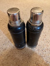 Antique Stanley Ferrostat Vacuum Bottle Thermos Set (2) w/ Rare Leather Case picture