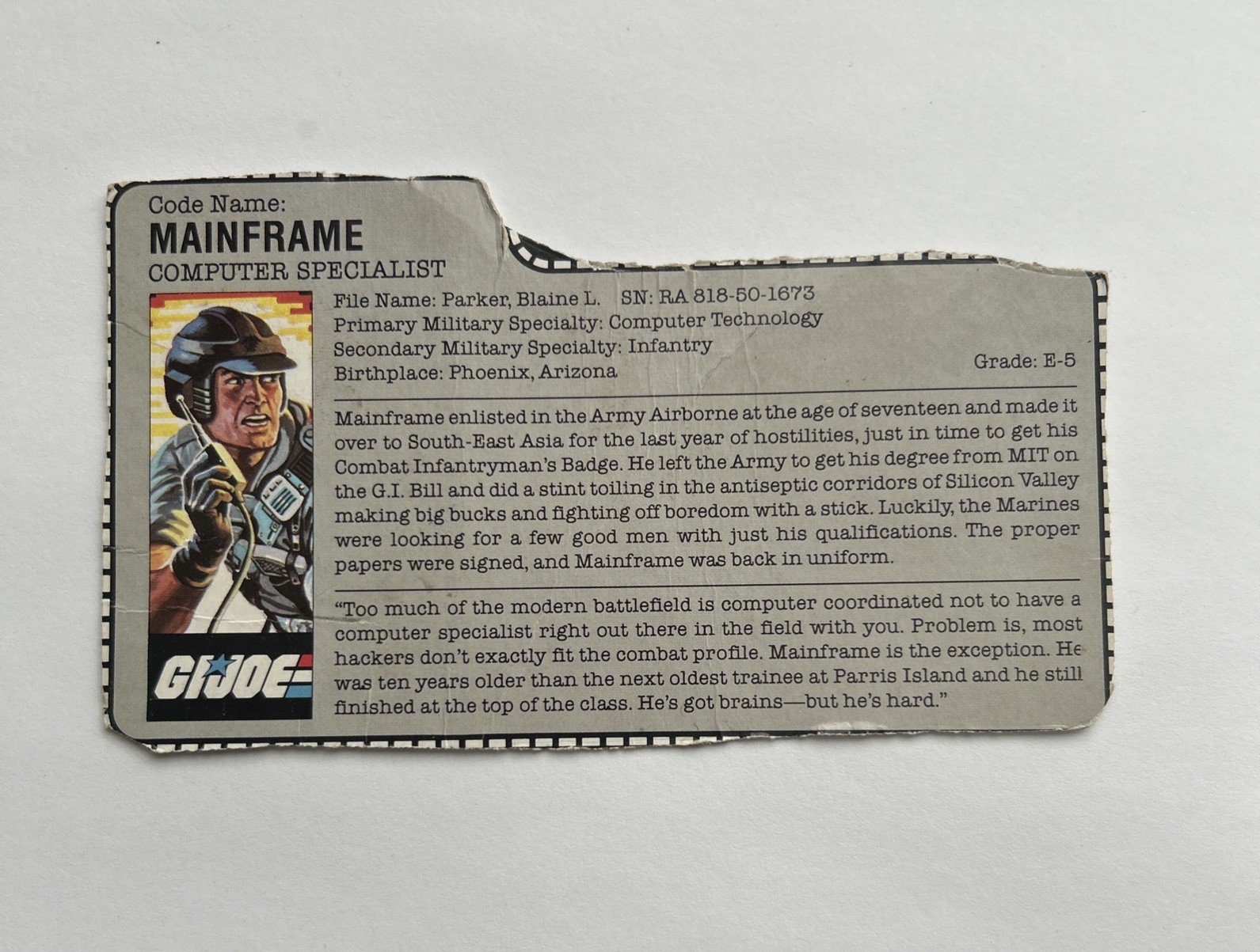 Gi Joe ARAH 1986 Mainframe File Card, Filecard, trading card Gi Joe ARAH 1986 Mainframe File Card, Filecard, trading card