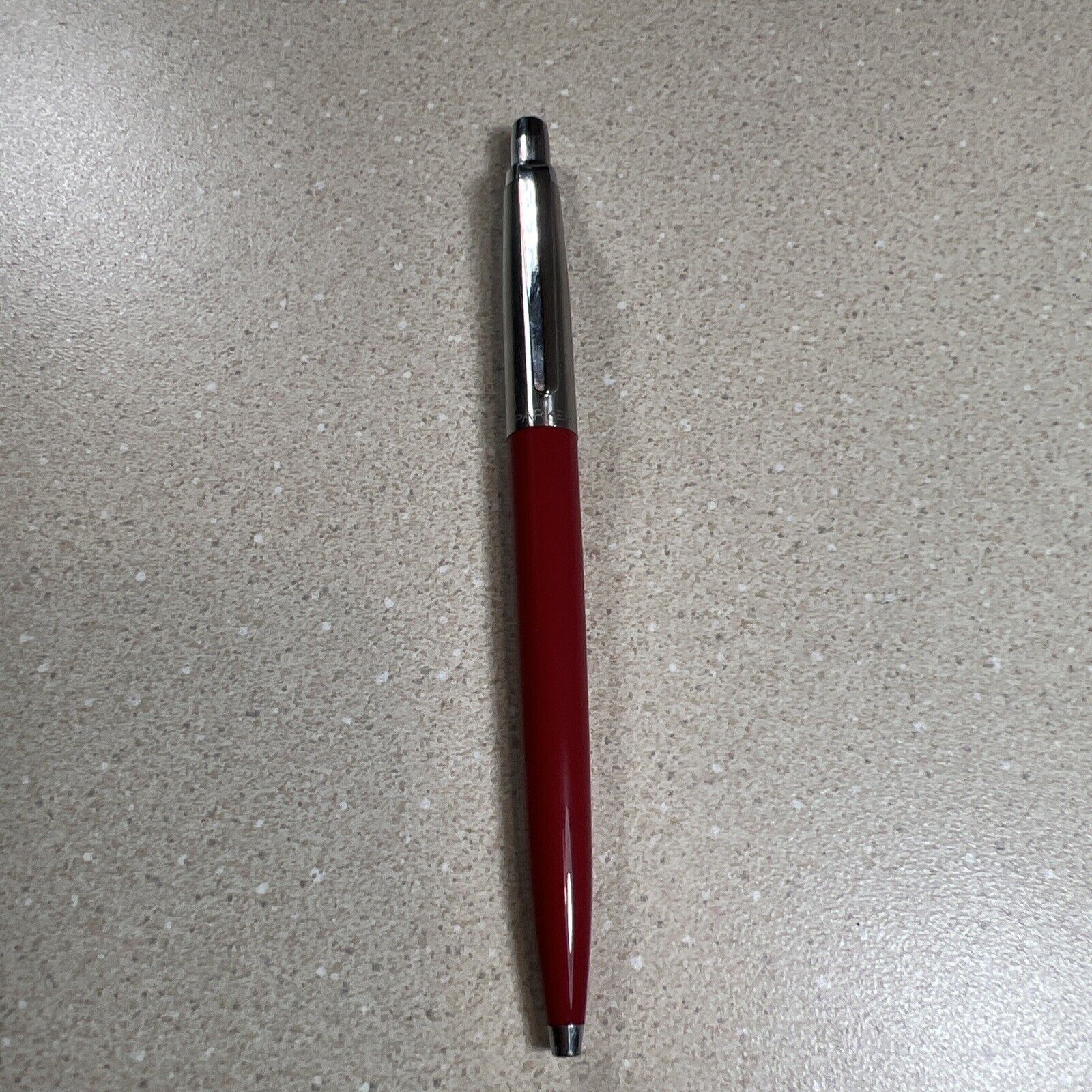 Parker Jotter Red Ballpoint Pen Brass Threads Inverted Ball Clip NICE