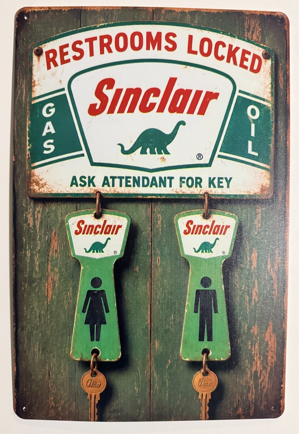 Sinclair Oil Corporation Sign - Sinclair Dino - Vintage Restrooms Sign Sinclair Oil Corporation Sign - Sinclair Dino - Vintage Restrooms Sign