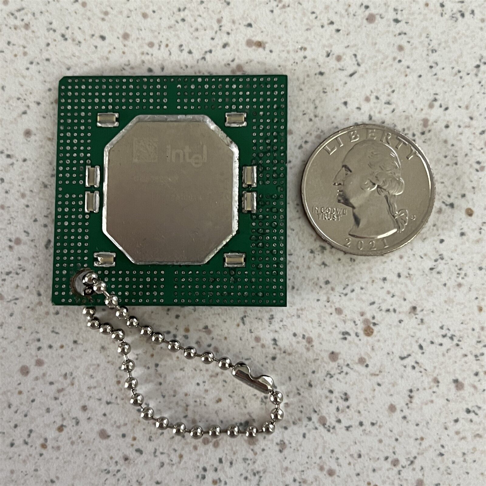 Vintage Intel Processor Chip Keychain Key Ring #44939