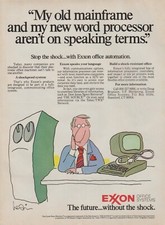 1983 Exxon Office Systems - Mainframe Computer Desk Guy - Cartoon Art - Print Ad picture