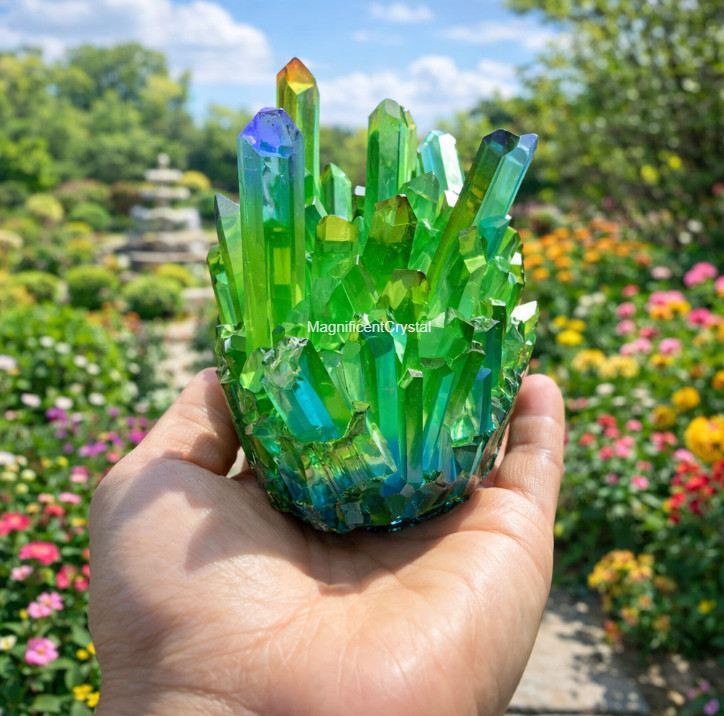 Green Electroplated Crystal Cluster Natural Raw Stone Healing Spiritual ...