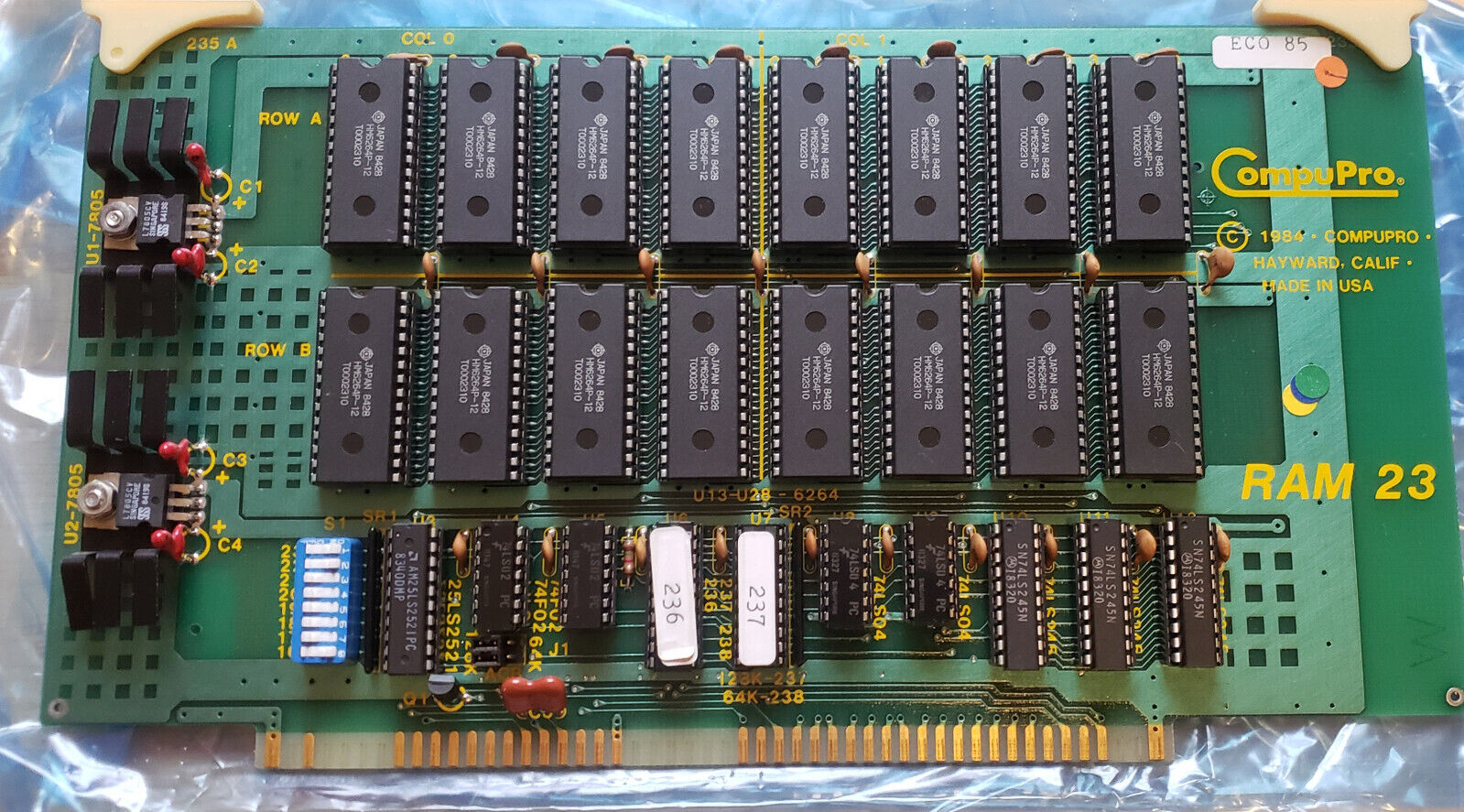 S-100 Compupro RAM 23 Memory Board. Pulled from a working system. User Manual.