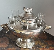 Vintage Silver Plated Caviar Serving Bowl with 6 Vodka Shot Glasses - Server picture
