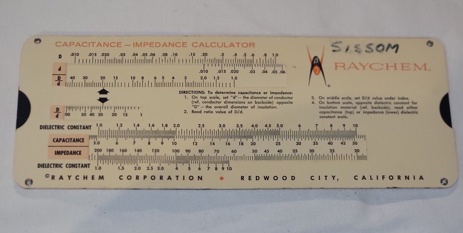 Raychem Capacitance - Impedance Calculator 1963 Coxial Cable Conductor Calif