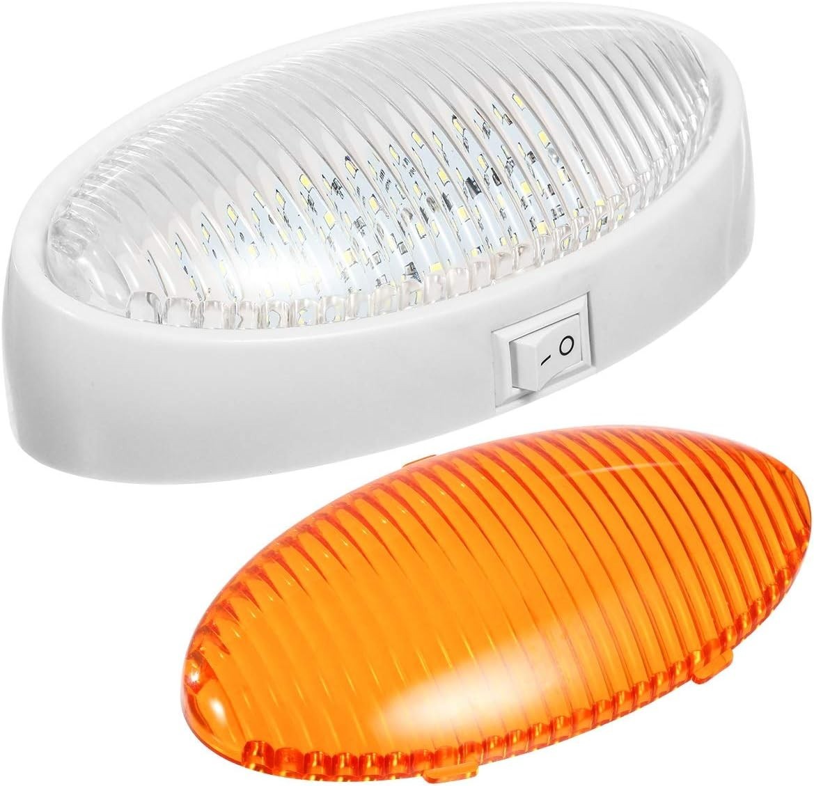 Partsam 12V Oval LED RV Porch Utility Light w/Switch White Base Clear/Amber Lens Partsam 12V Oval LED RV Porch Utility Light w/Switch White Base Clear/Amber Lens