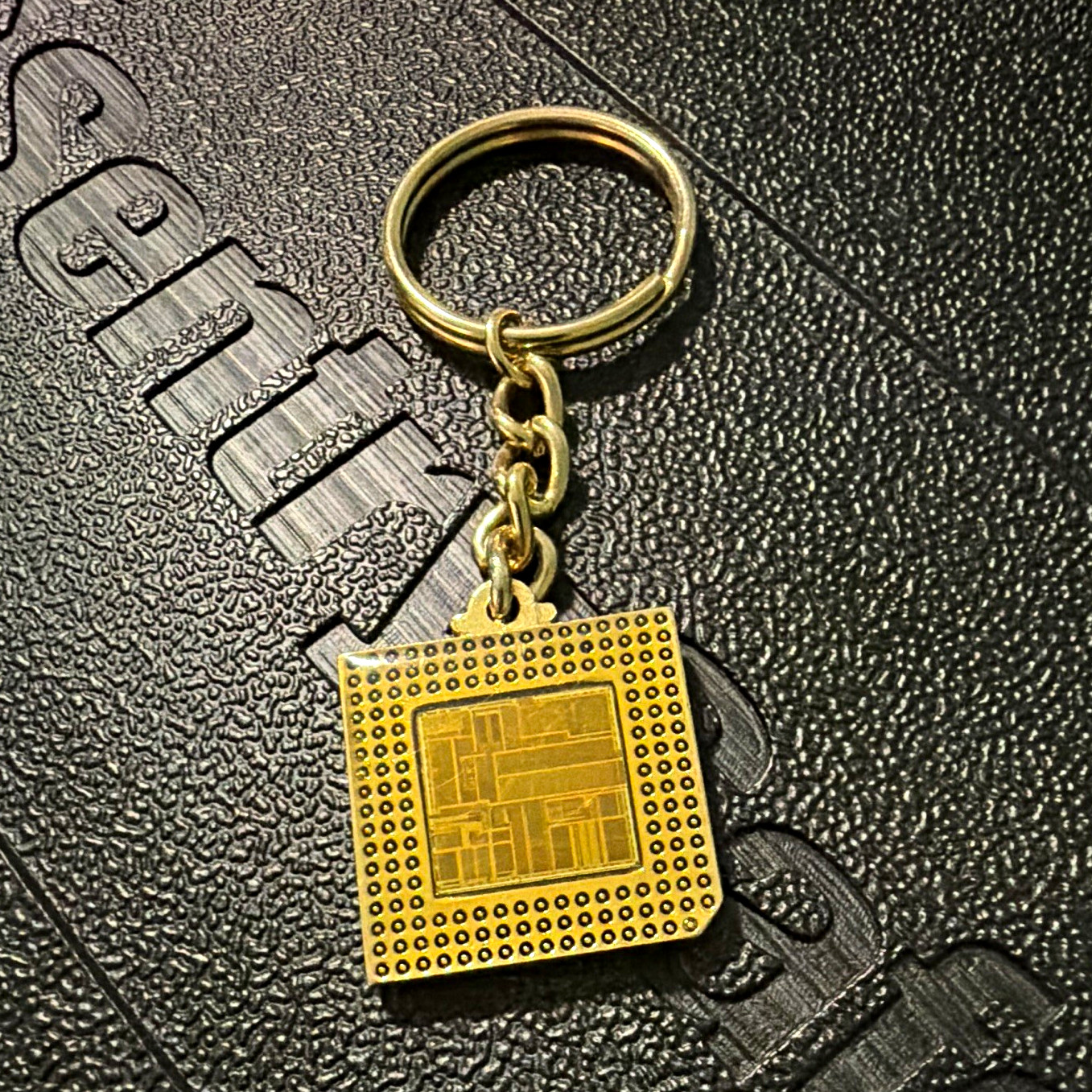 Intel Pentium Processor Keychain, Gold Tone, 1992, Original Advertising
