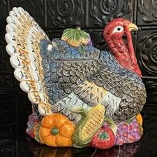CeramicTurkey, FARM, COTTAGE, Server/CENTERPIECE,Large ColorfulTHANKSGIVING picture
