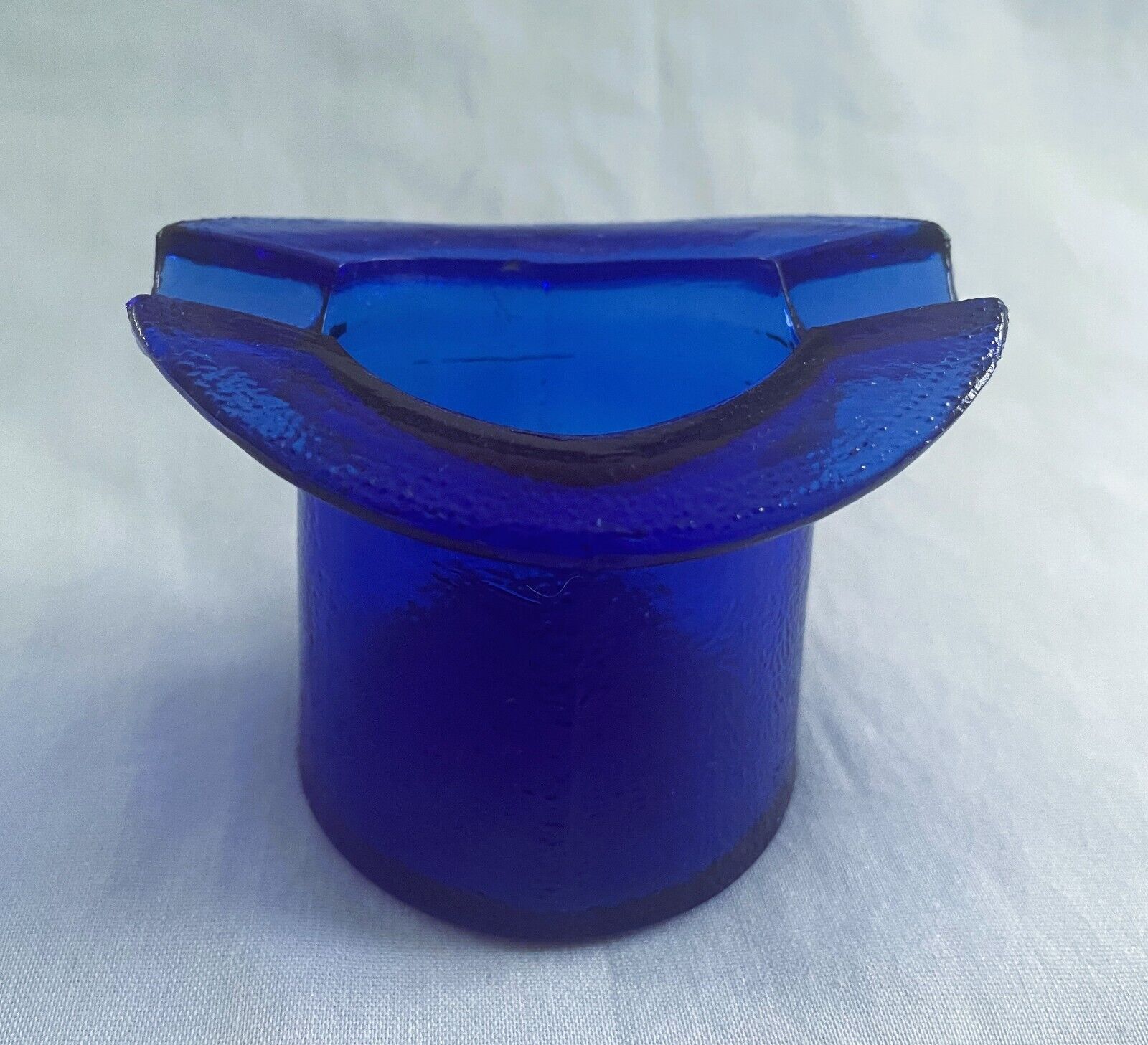 Vintage Cobalt Blue Glass Top Hat Ashtray Toothpick Holder  Mid Century Modern