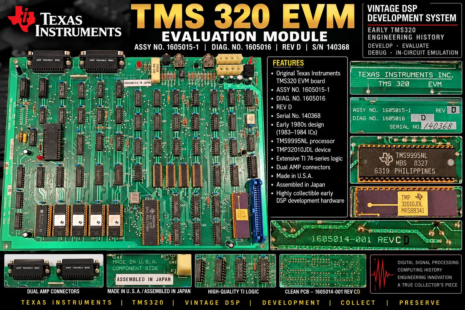 Texas Instruments TMS320 EVM Evaluation Module 1605015-1 Rev D Vintage DSP Texas Instruments TMS320 EVM Evaluation Module 1605015-1 Rev D Vintage DSP