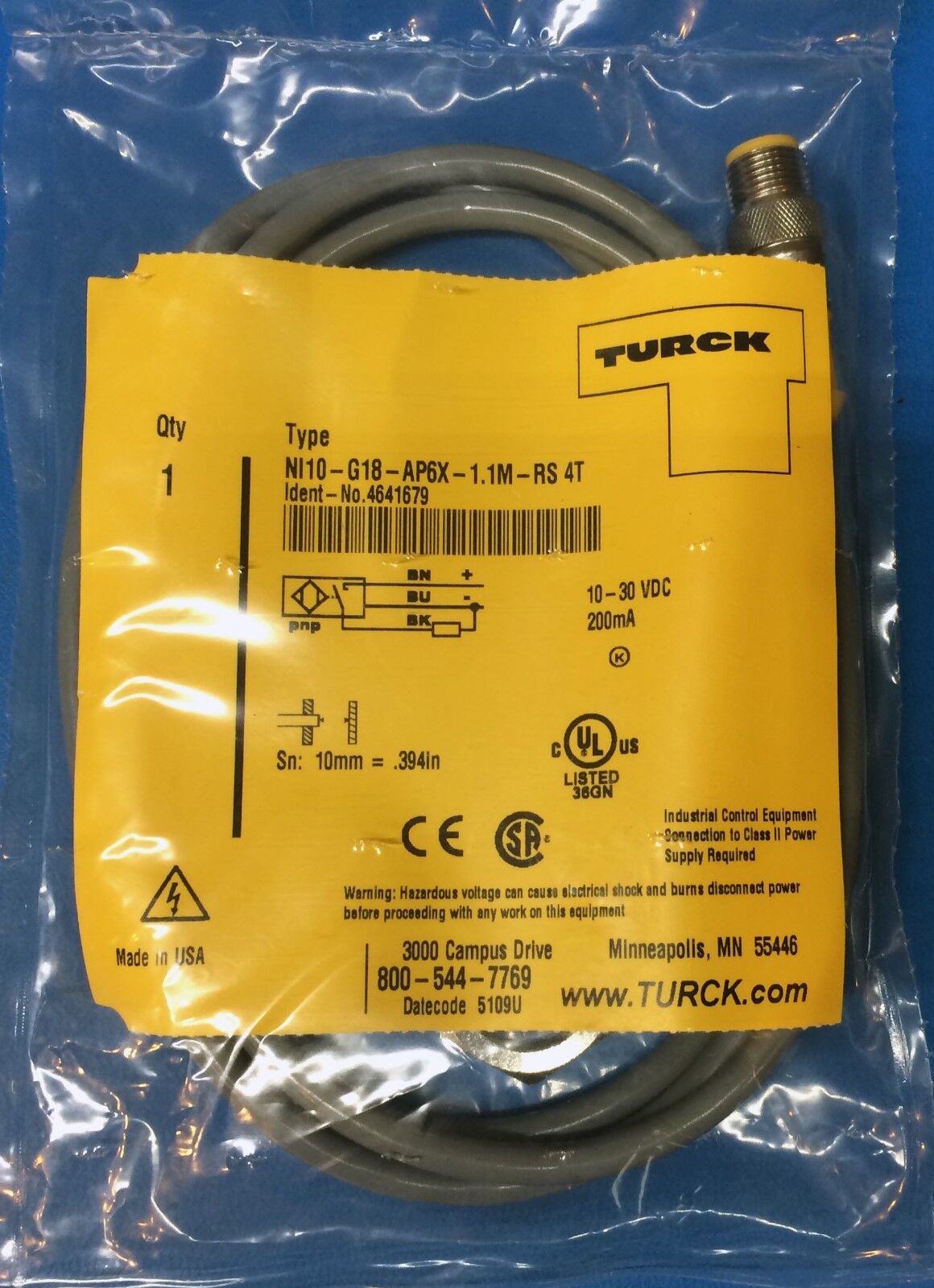 NEW Turck NI10-G18-AP6X 1.1M Proximity Sensor