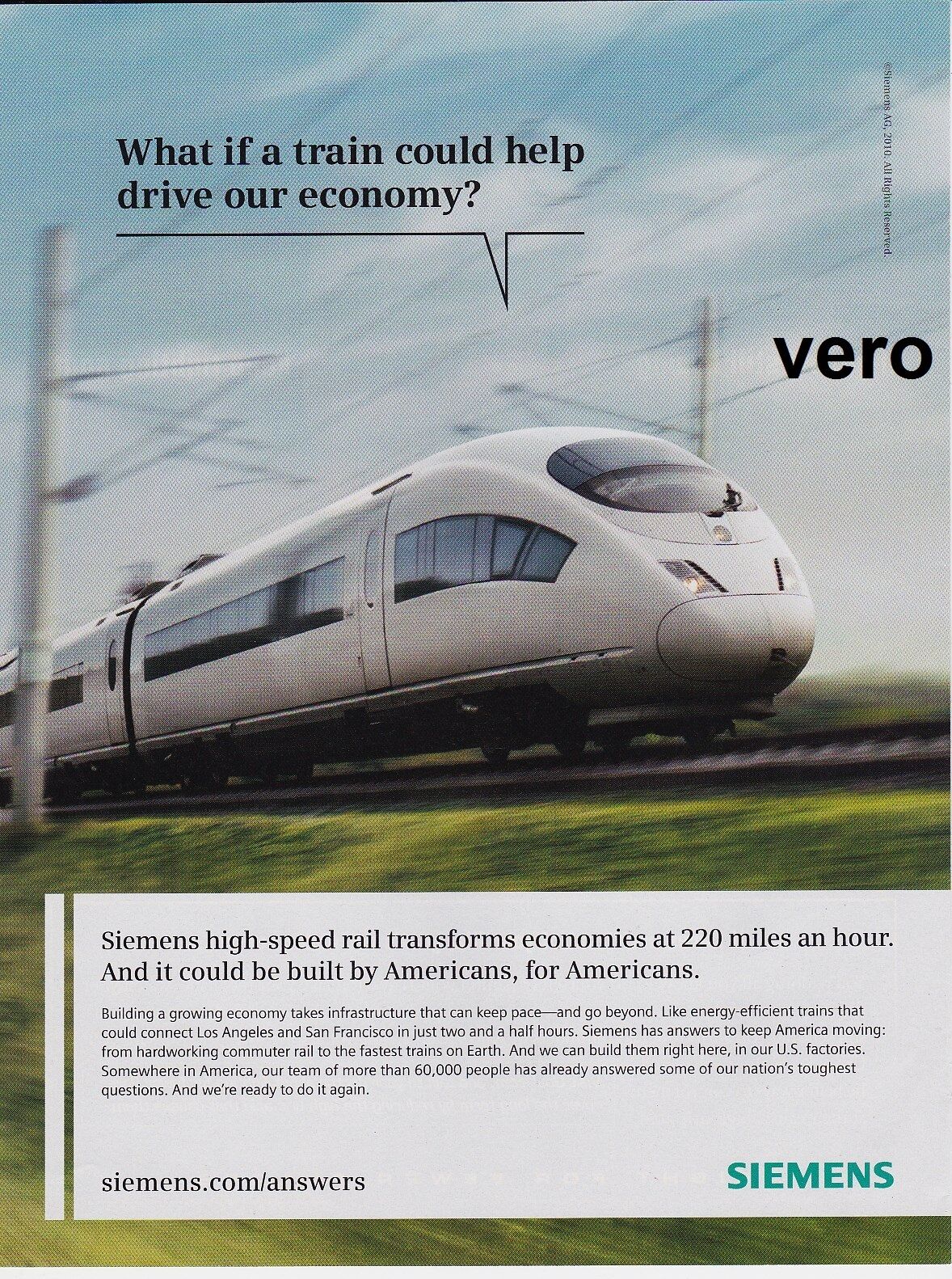 SIEMENS train 2010 mag ad clipping print advert railroad high speed fastest 