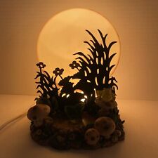 Lamp Lighted Moon Behind a Frog Pond Mushrooms Toadstools Lily Vintage Warm Glow picture