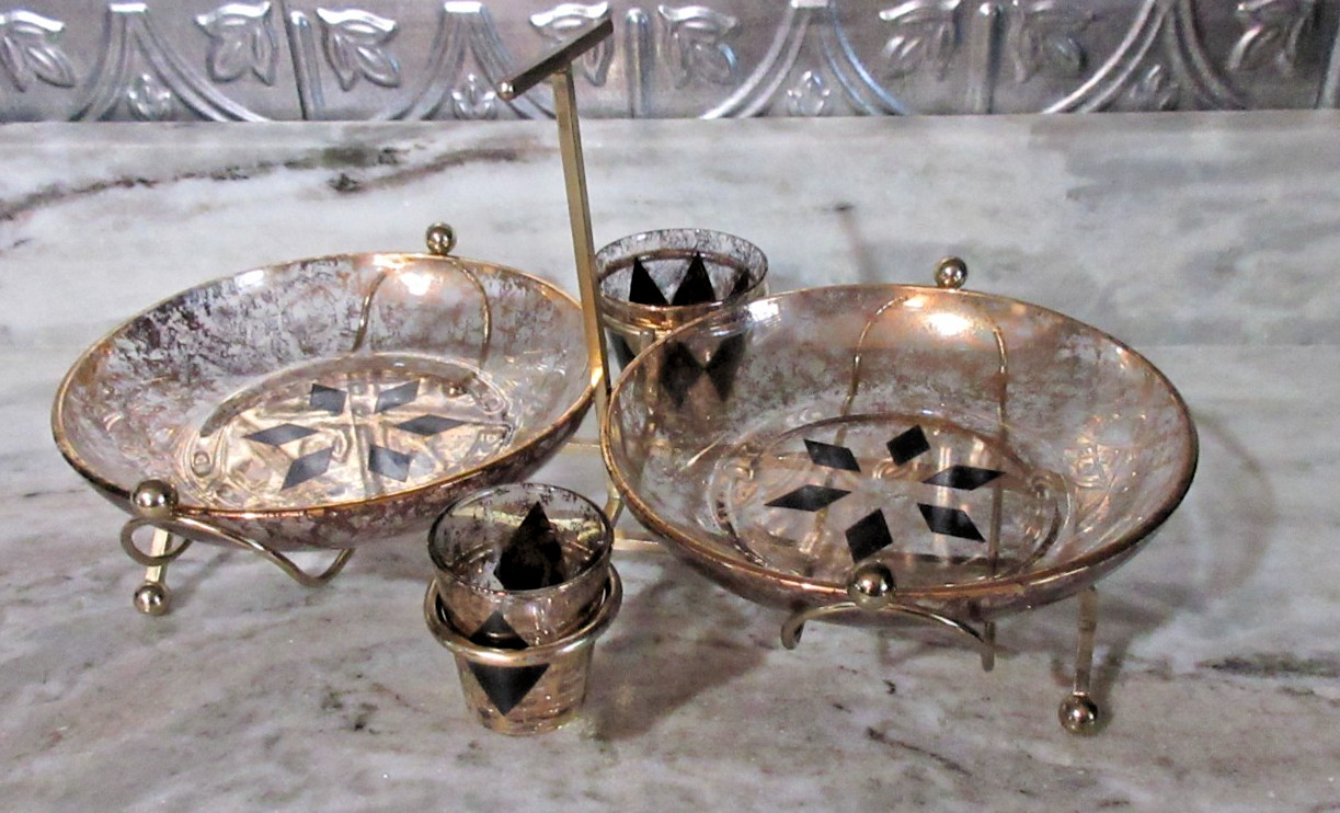 MCM BARWARE VINTAGE COCKTAIL SERVER BLACK DIAMOND GOLD DETAILS SHARP RETRO SET MCM BARWARE VINTAGE COCKTAIL SERVER BLACK DIAMOND GOLD DETAILS SHARP RETRO SET