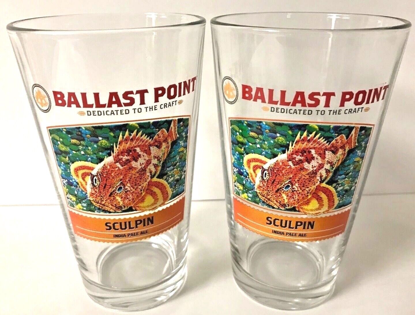 Ballast Point Sculpin IPA Beer Pint Glass 16 oz - Two (2) Glasses - New & F/S