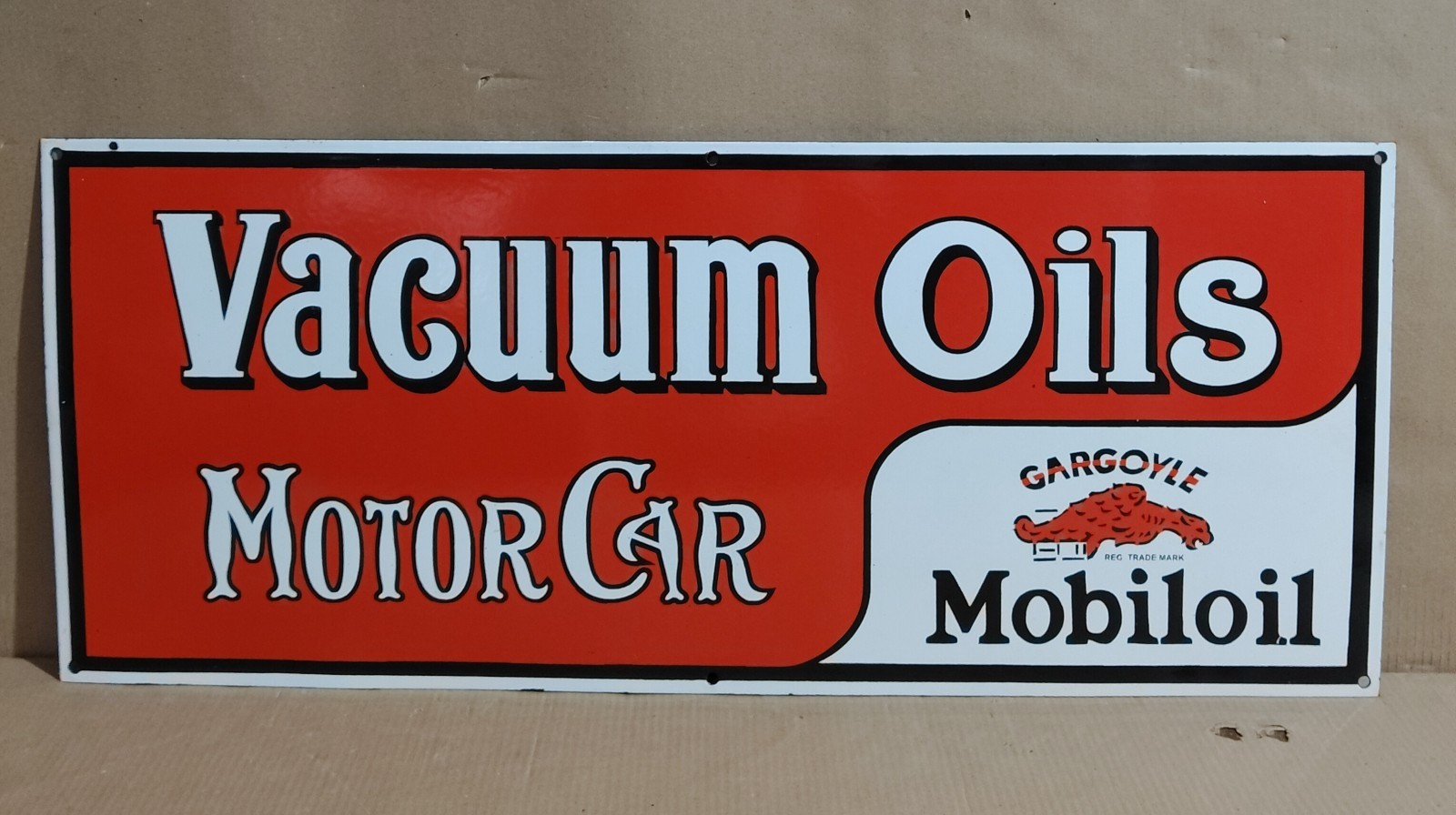 Vacuum oils Motor Car Porcelain Enamel Sign 36 x 15 Inches 1 Sided Vacuum oils Motor Car Porcelain Enamel Sign 36 x 15 Inches 1 Sided